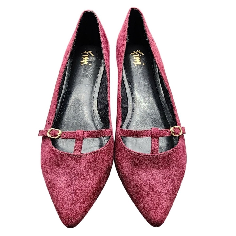 Fioni Pointed Toe Mary Jane Flats Womens 8.5 Burgundy Faux Suede Buckle Strap - Picture 4 of 8
